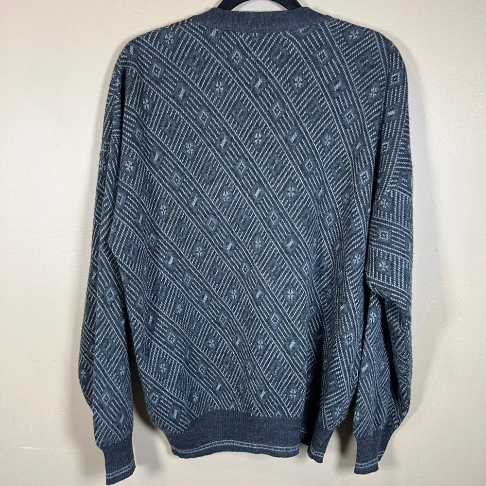 Ottimo 18 Via Roma Grey Geometric Diamond Knit Wool Blend Cardigan Italy Large